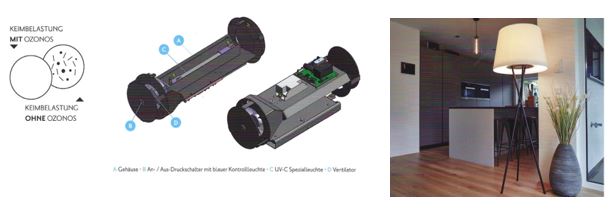 Bild: OZONOS Luftreiniger integriert in einer Stehlampe © Ozonos Bild: OZONOS Luftreiniger integriert in einer Stehlampe © Ozonos